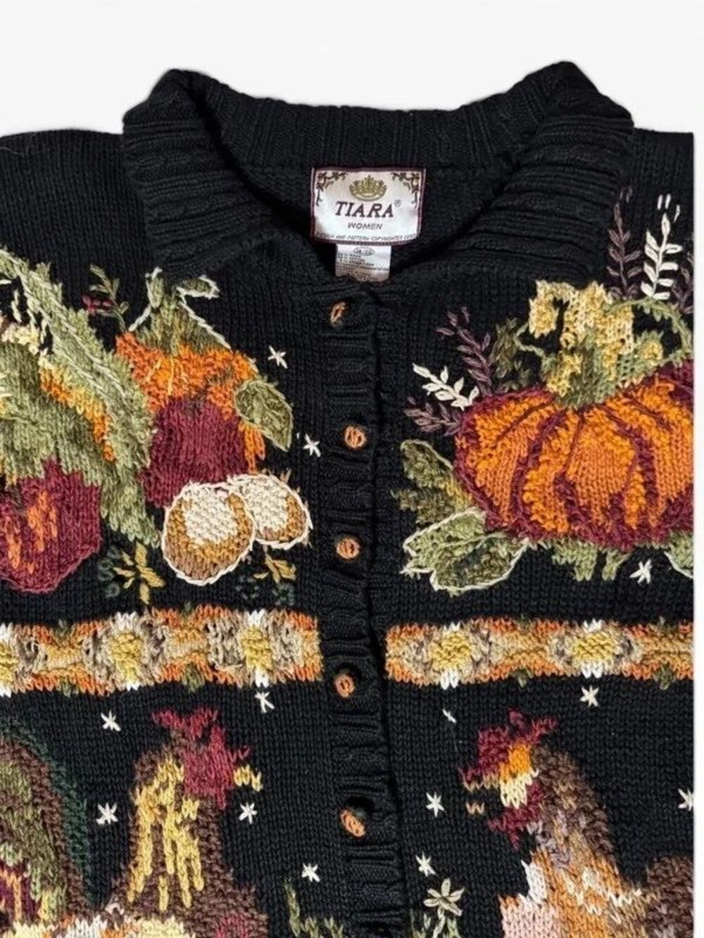 Halloween Kitschy Novelty Autumn Pumpkin Rooster Harvest Tiara Cardigan US 18/20 - Picture 4 of 11